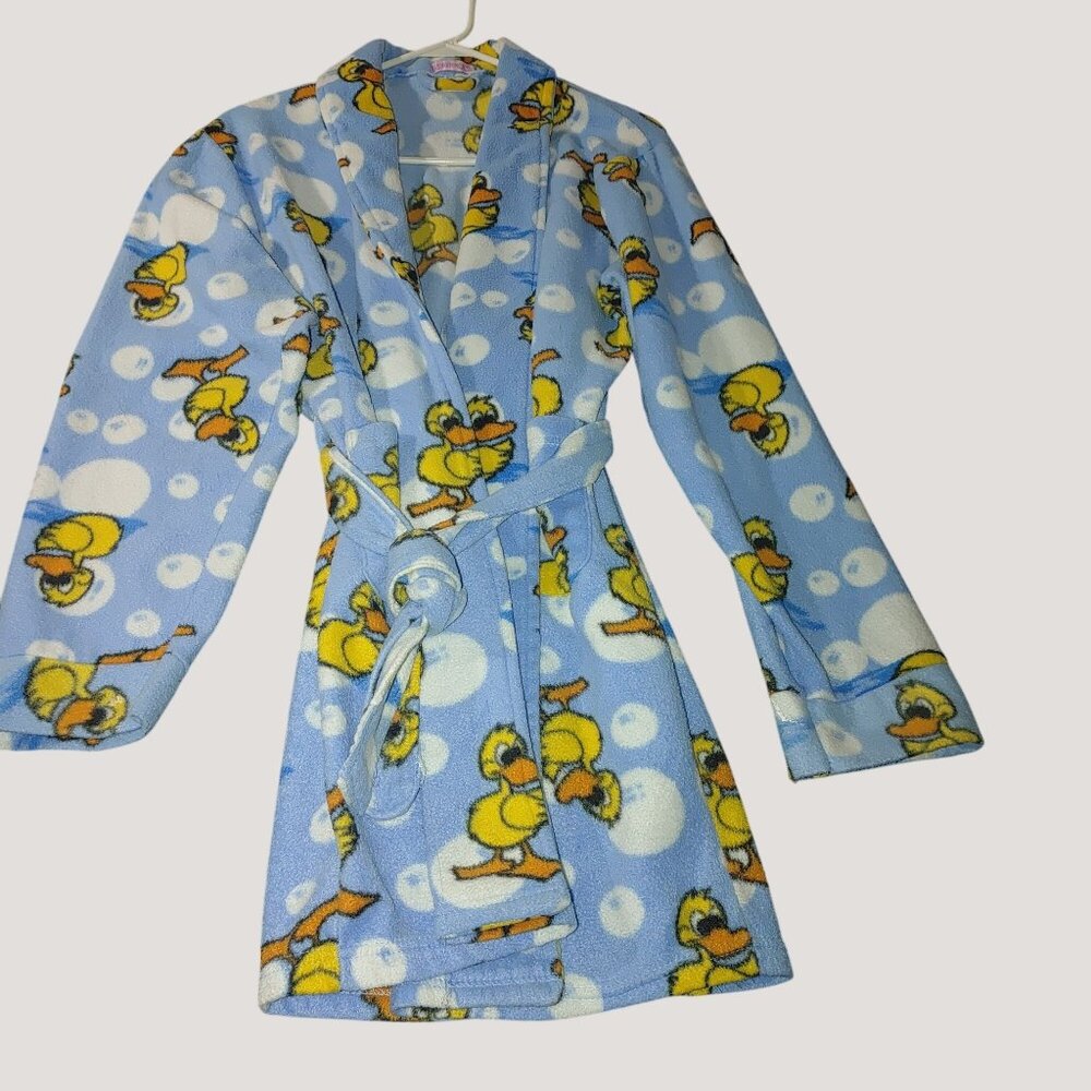 Kenzie Cloe Girls Blue Fun Rubber Duck Ducky Fleece Robe Belt ML